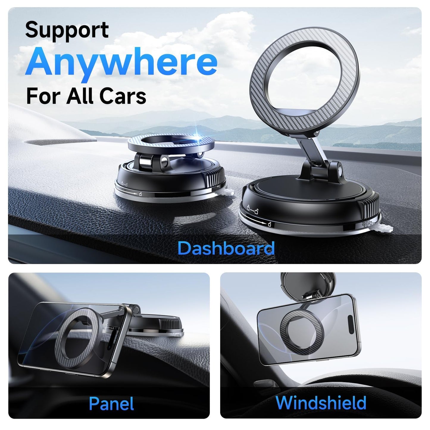 360° Adjustable & Foldable Hands-Free Suction Mount for Car