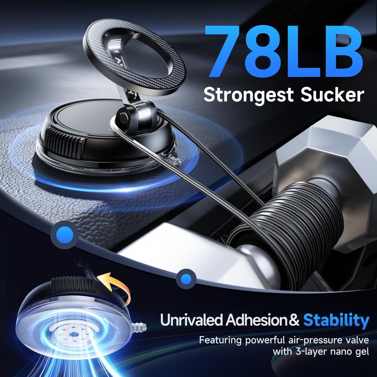 360° Adjustable & Foldable Hands-Free Suction Mount for Car